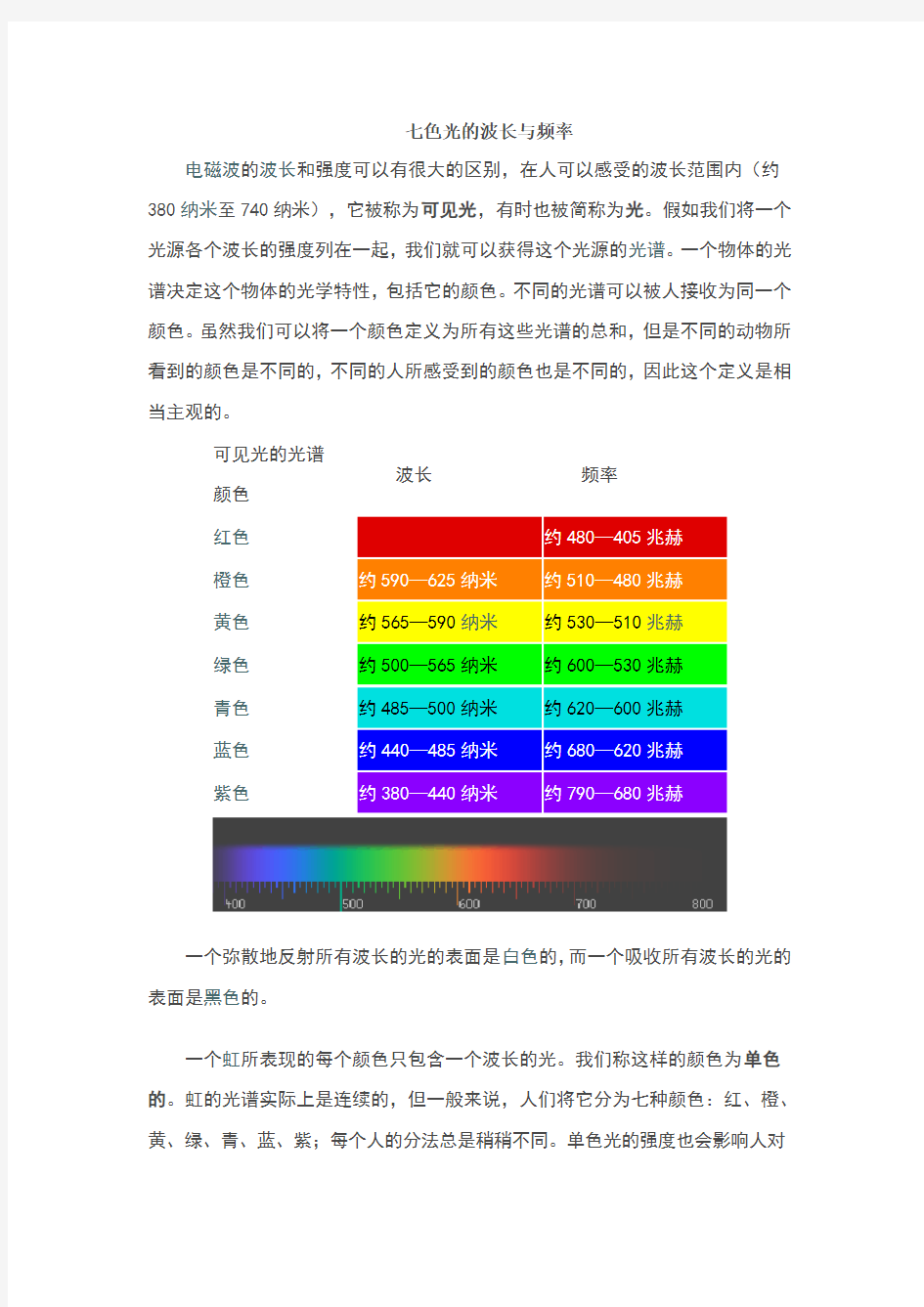 可见光的波长与频率