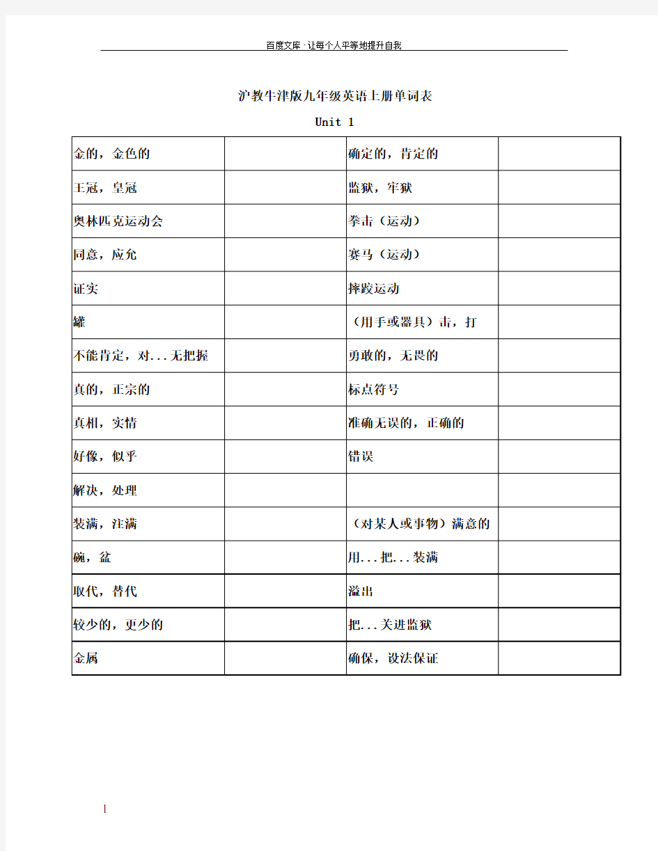 沪教牛津版九年级英语上册单词表