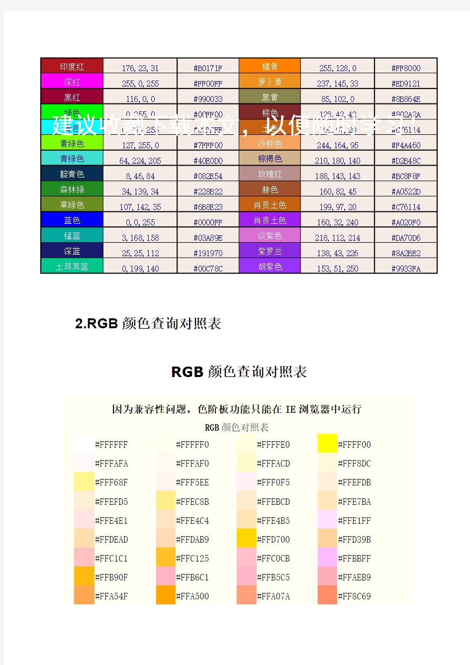 (完整版)RGB颜色值对照表所有颜色大全),推荐文档