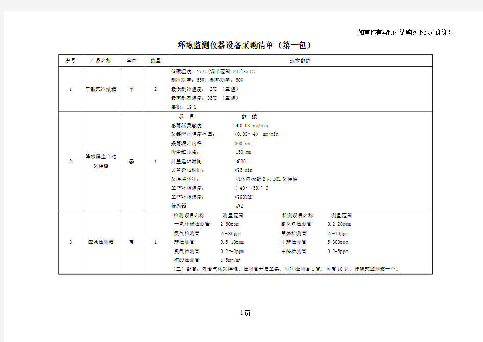 环境监测仪器设备采购清单第一包