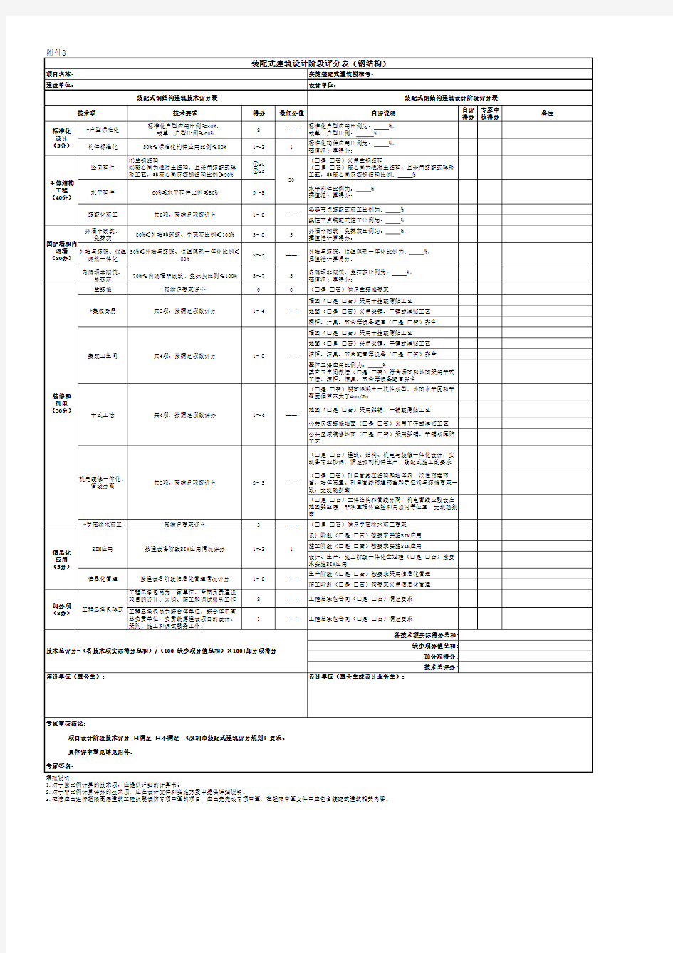 《装配式建筑设计阶段评分表(钢结构)》