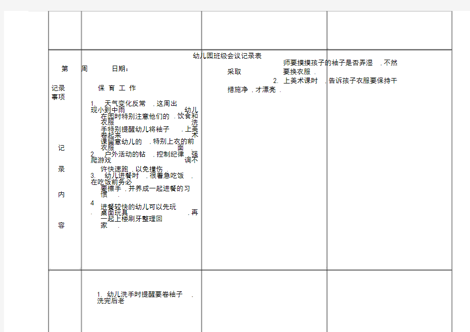 幼儿园班级会议记录表