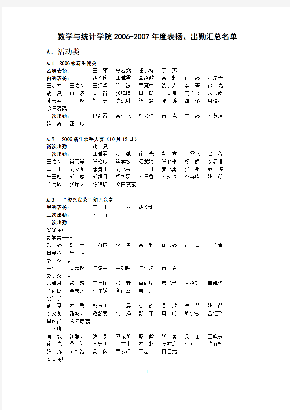 数学与统计学院2002007年表扬-武汉大学数学与统计学院