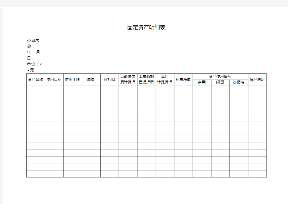 企业固定资产明细表