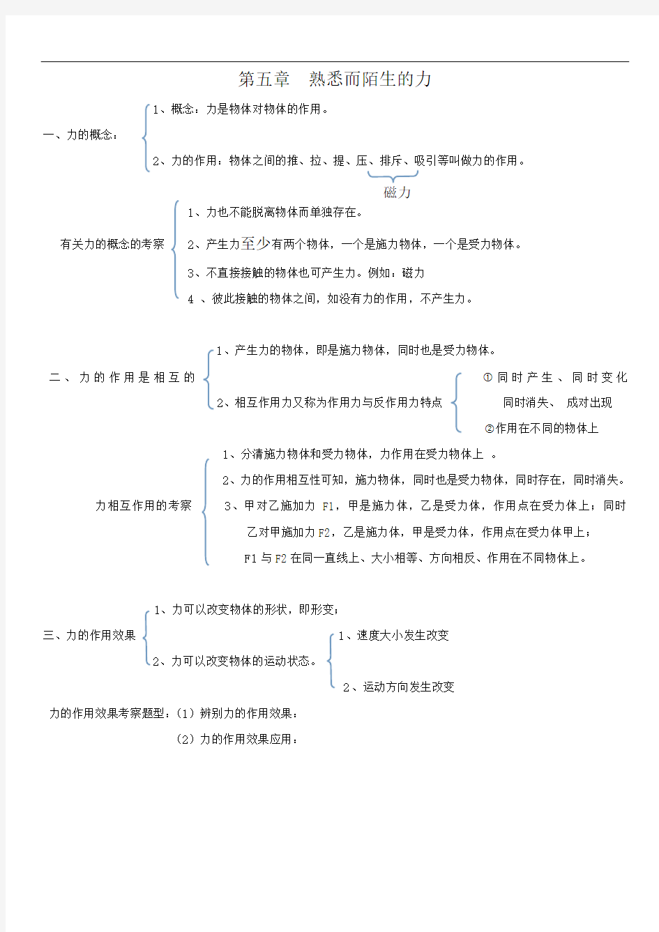 《熟悉而陌生的力》知识点