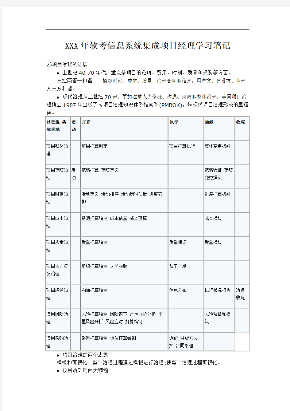 XXX年软考信息系统集成项目经理学习笔记