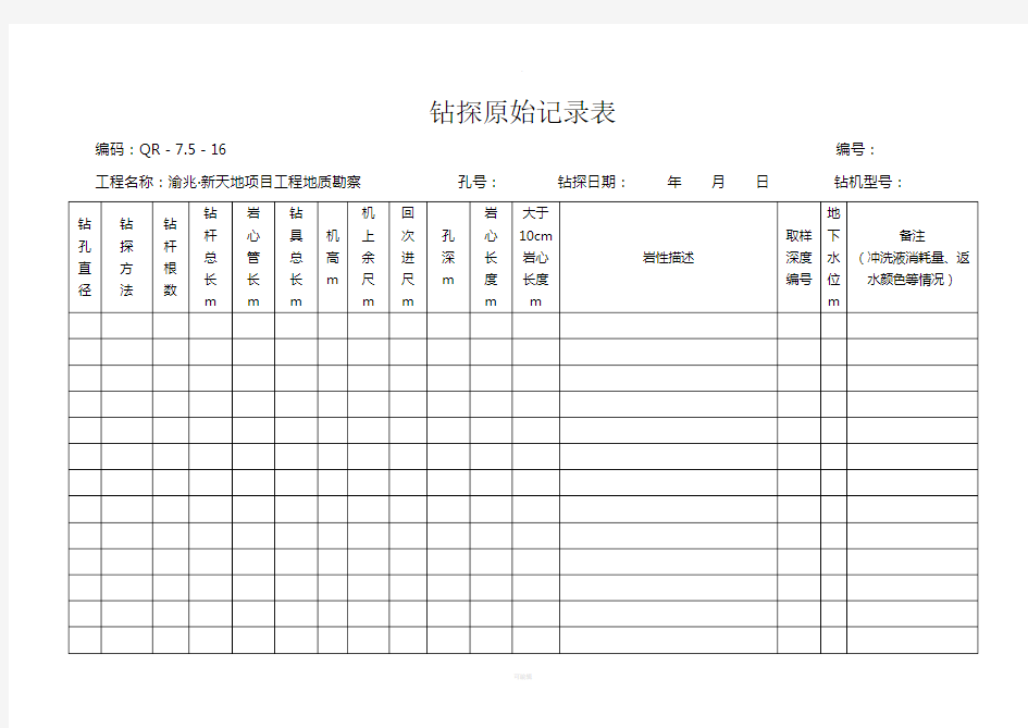 钻探地质编录表及班报表