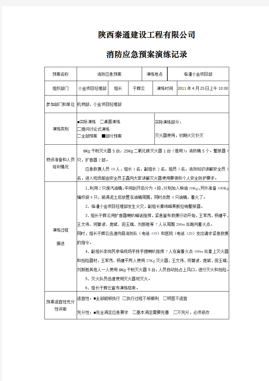 消防应急预案演练记录