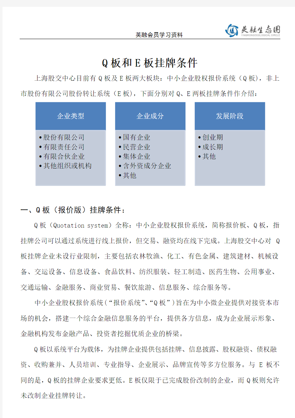 上海股权交易中心Q板和E板挂牌条件及对比
