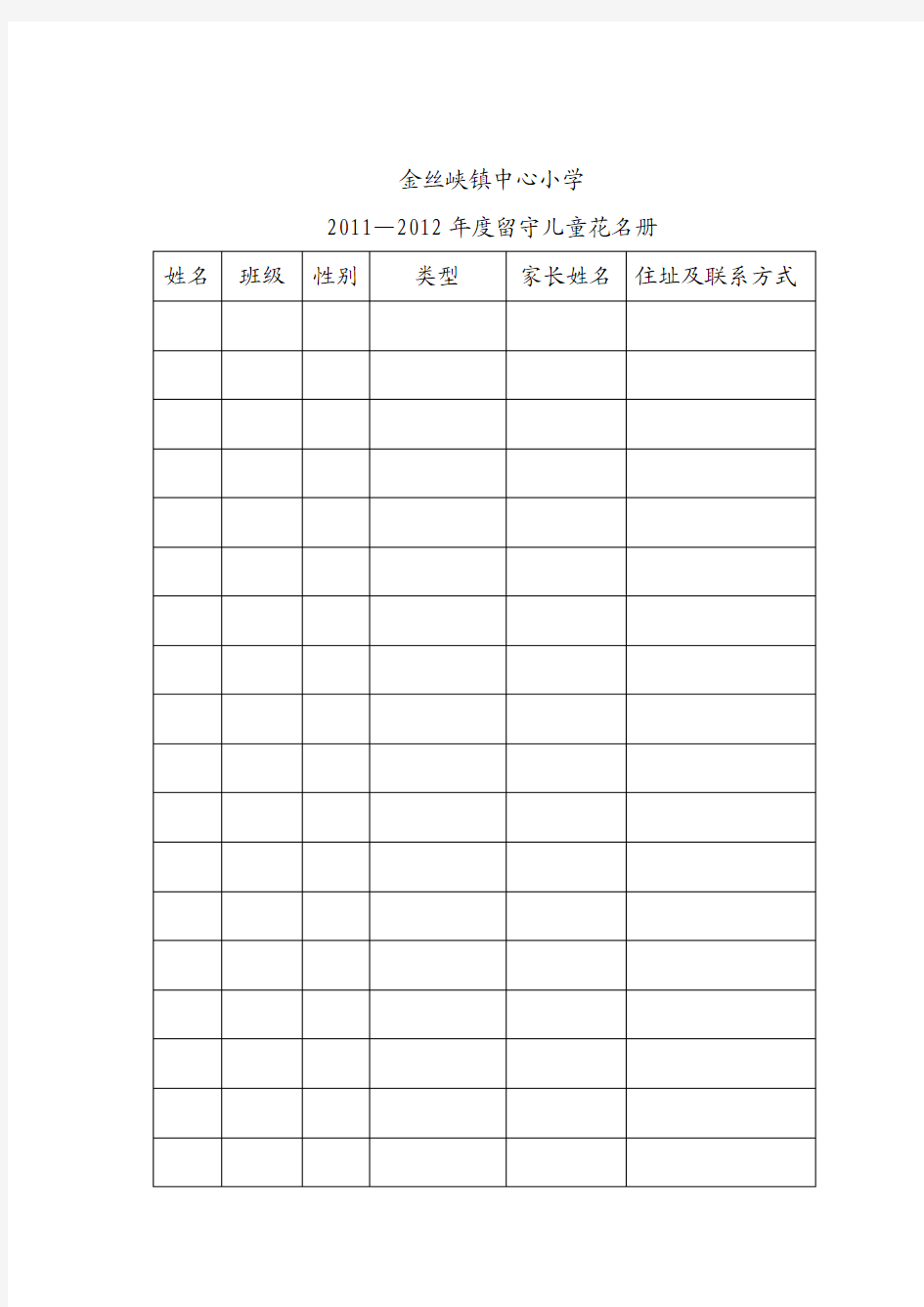 金丝峡镇中心小学留守儿童花名册