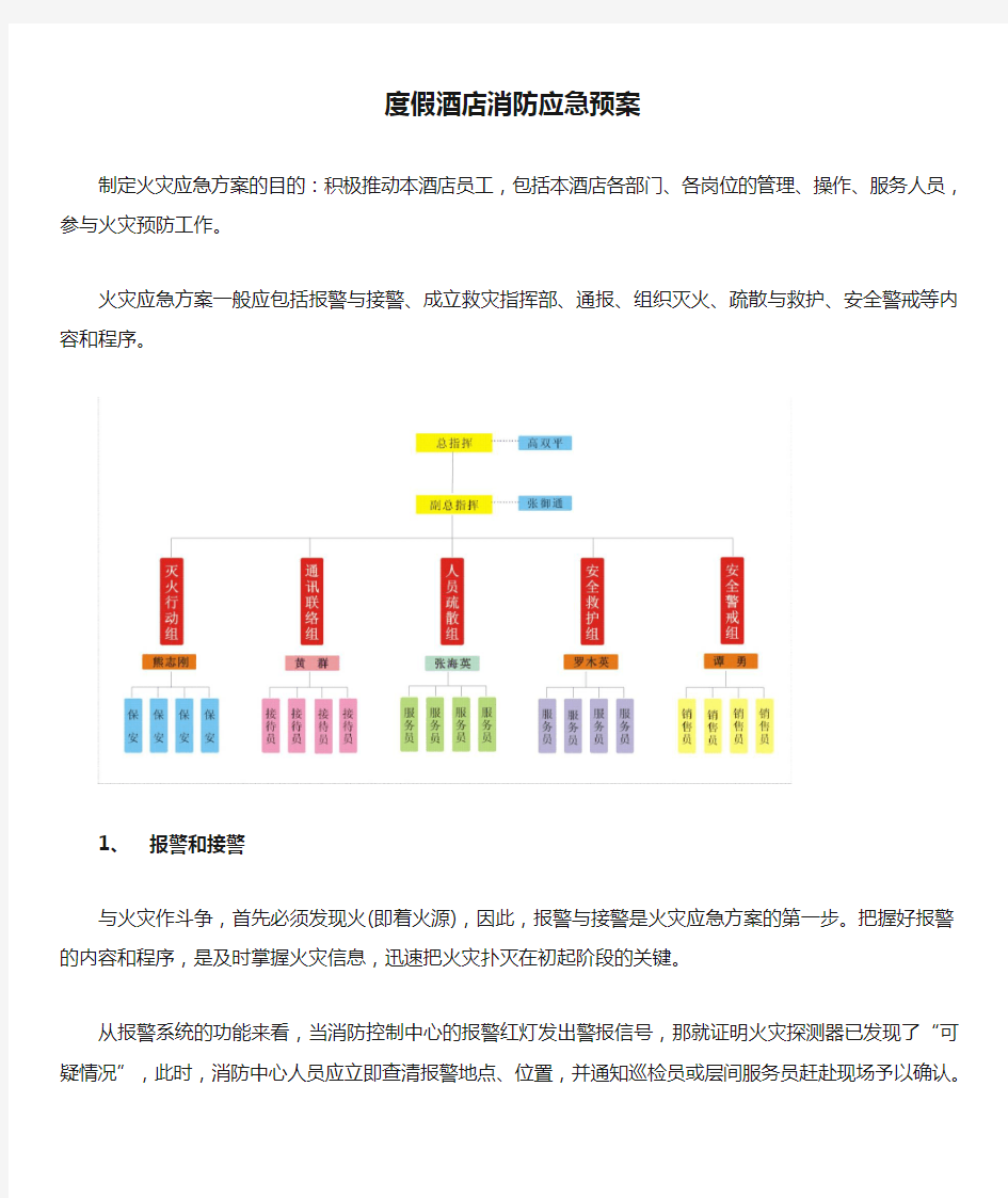 度假酒店消防应急预案