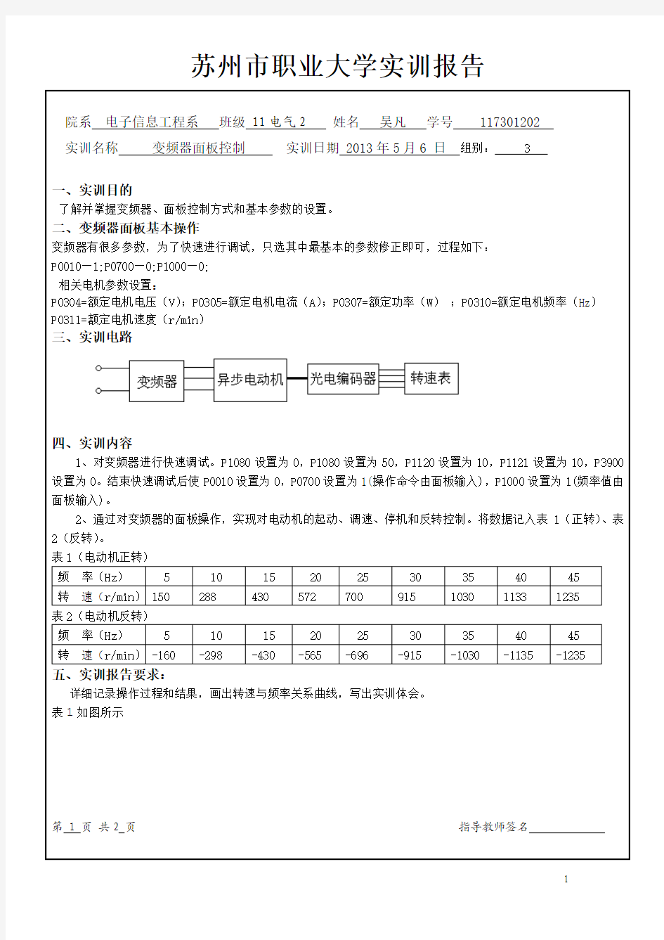 变频器面板控制 实训报告 (1)