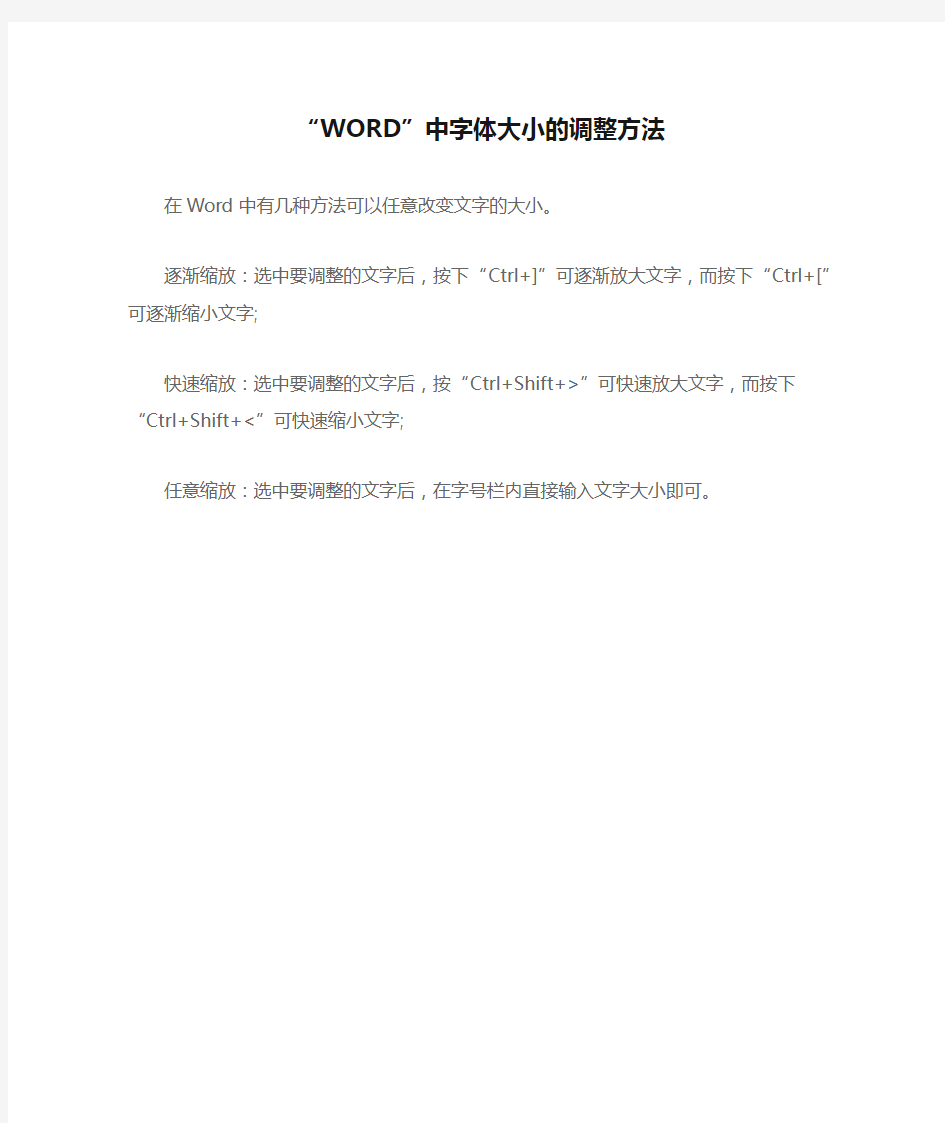 “WORD”中字体大小的调整方法