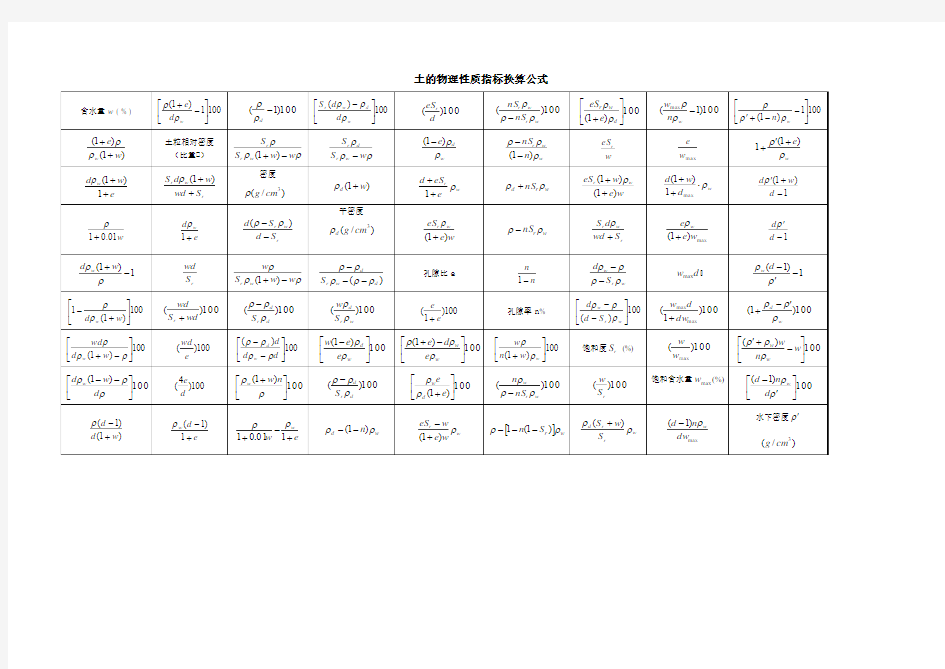 土的物理性质指标换算公式