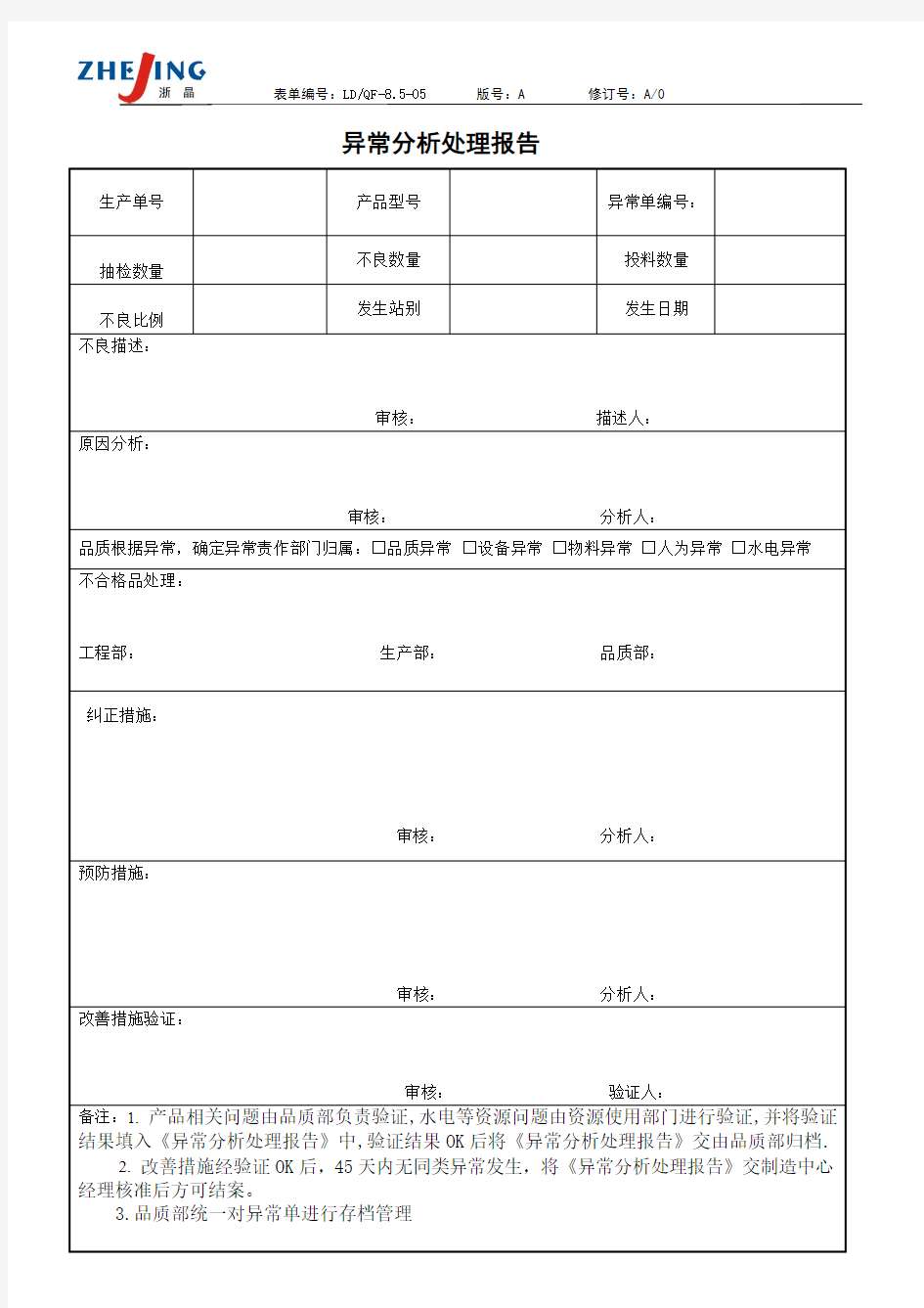 异常分析处理报告