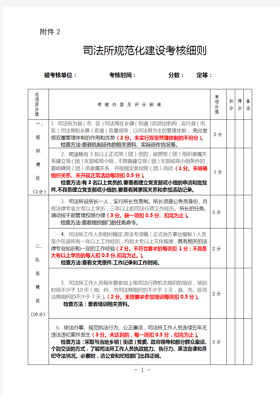 规范化司法所考核标准