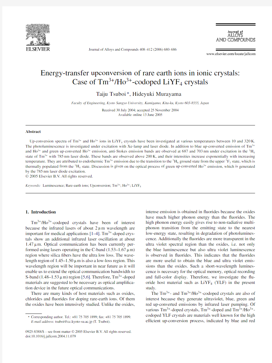 Energy-transfer upconversion of rare earth ions in ionic crystals  Case of Tm3+-Ho3+-codoped LiYF4 c