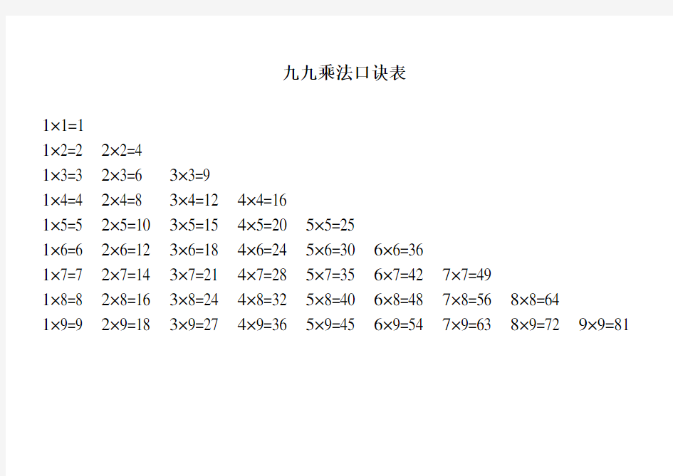 九九乘法口诀表(打印版)