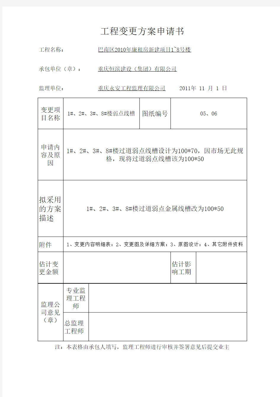 工程变更方案申请书