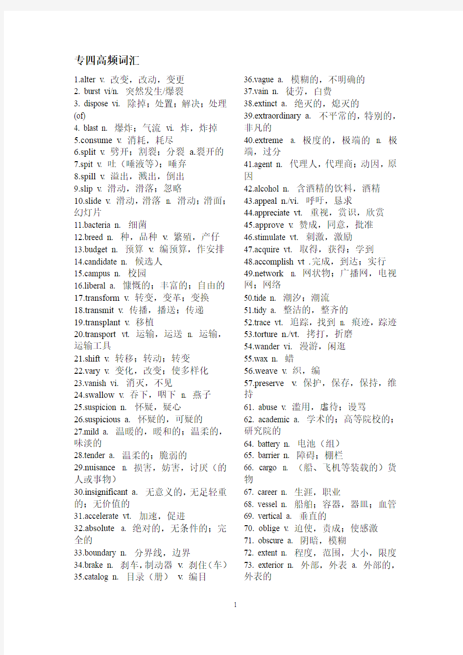 专四高频词汇【强烈推荐】