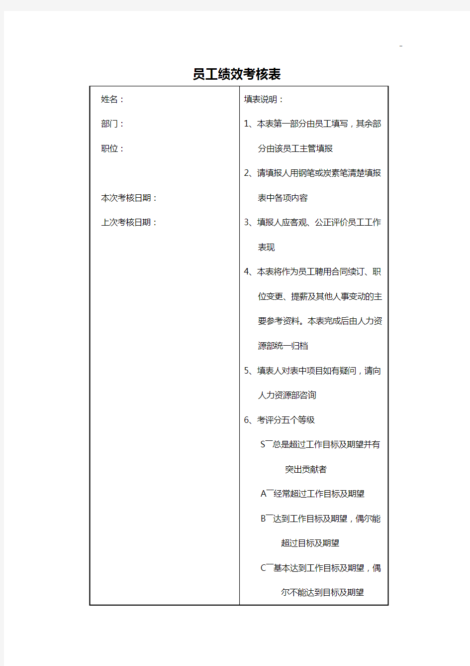 员工绩效考核表(范文示范)