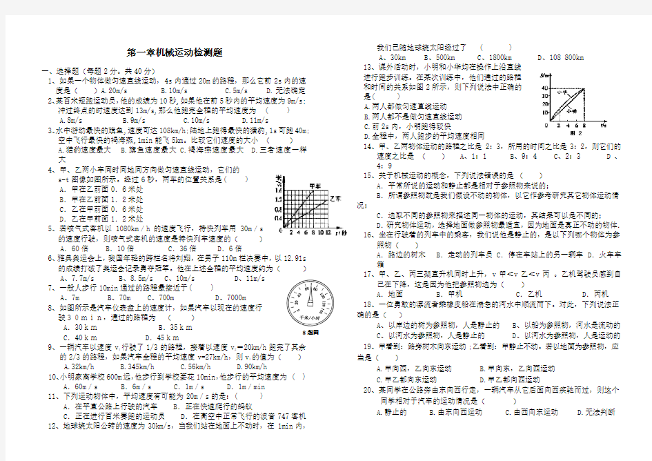 初中物理各单元检测题(全)