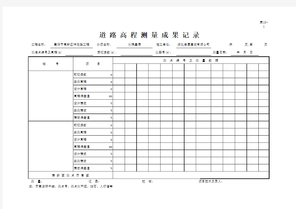 (水稳基层) 道路高程测量成果记录