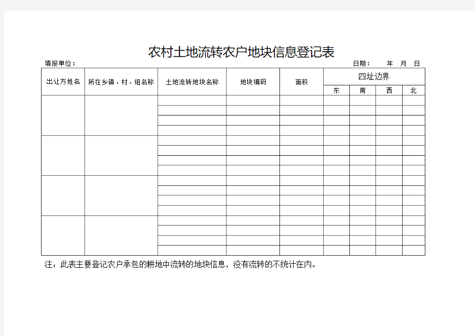 农村土地流转农户地块信息登记表