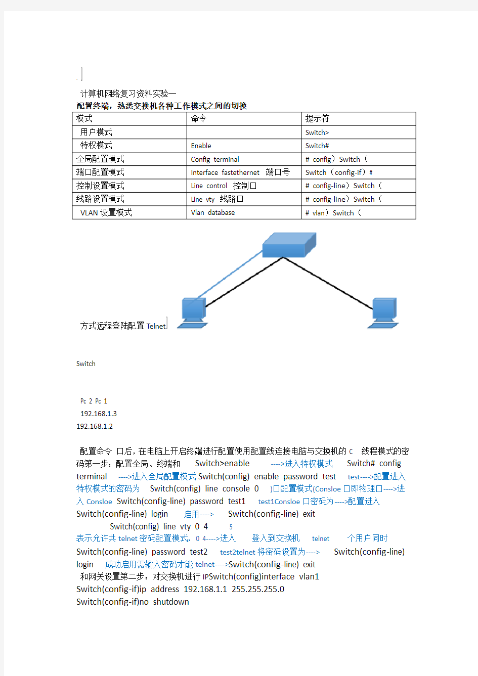 计算机网络基础试验及子网划分方法与例题