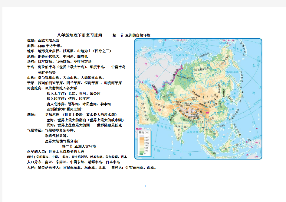 (完整)中图版八年级地理下册复习提纲