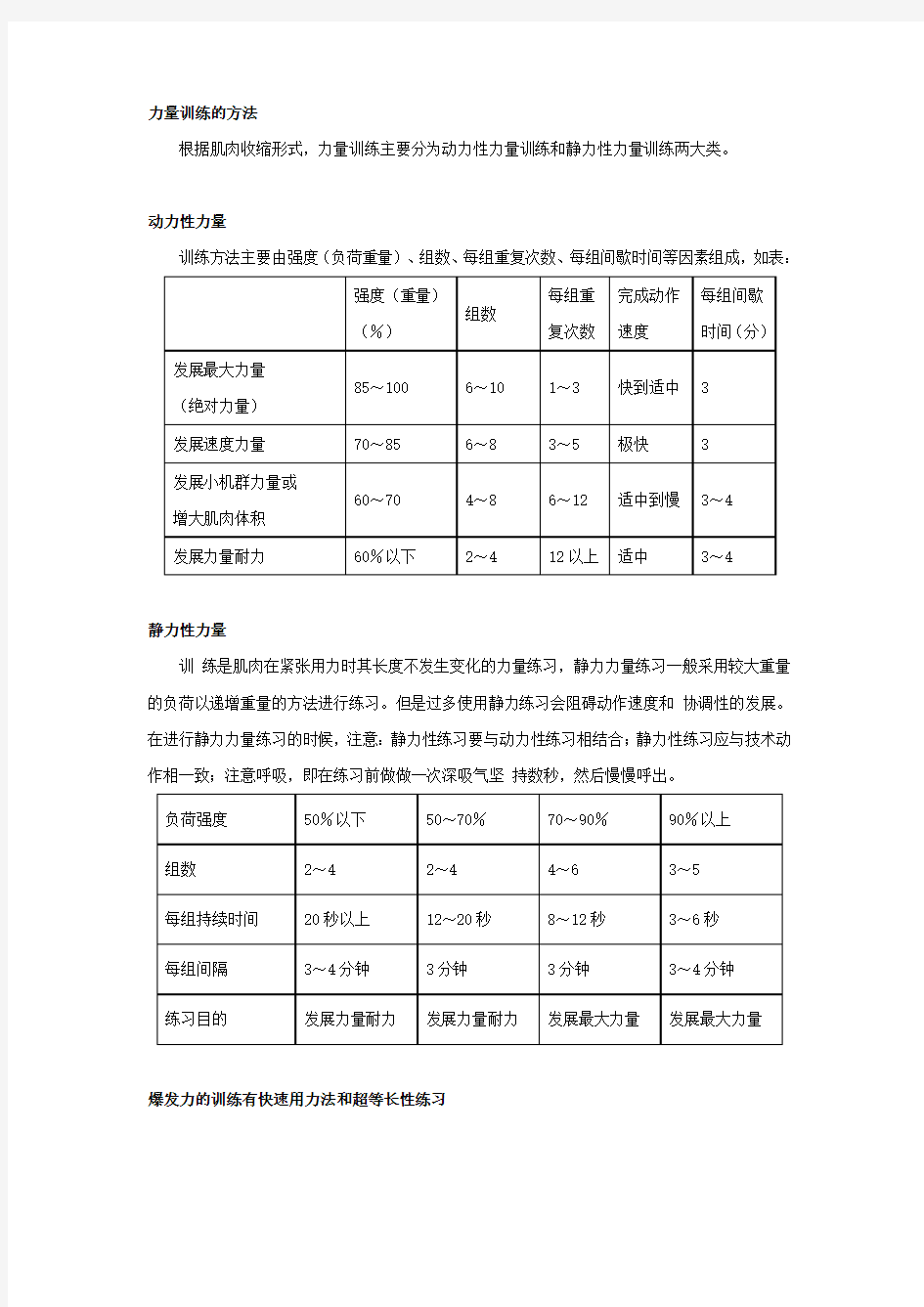 力量训练的方法