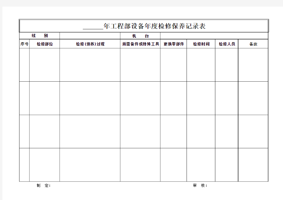 工程部年度检修保养记录表