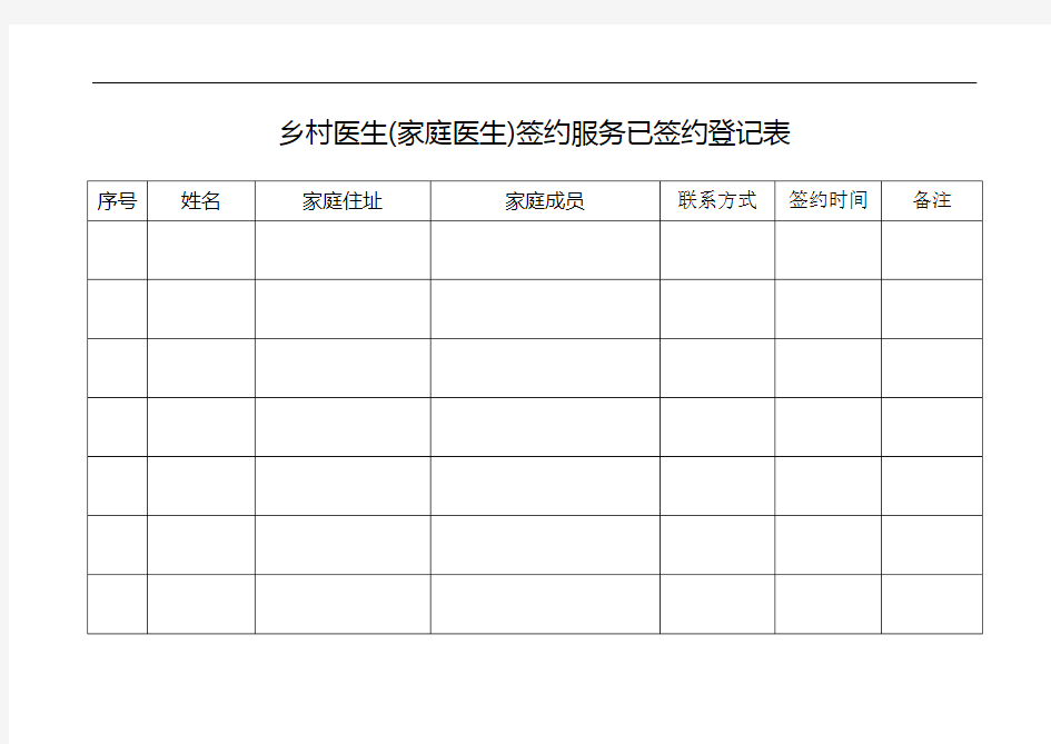 乡村医生(家庭医生)签约服务已签约登记表