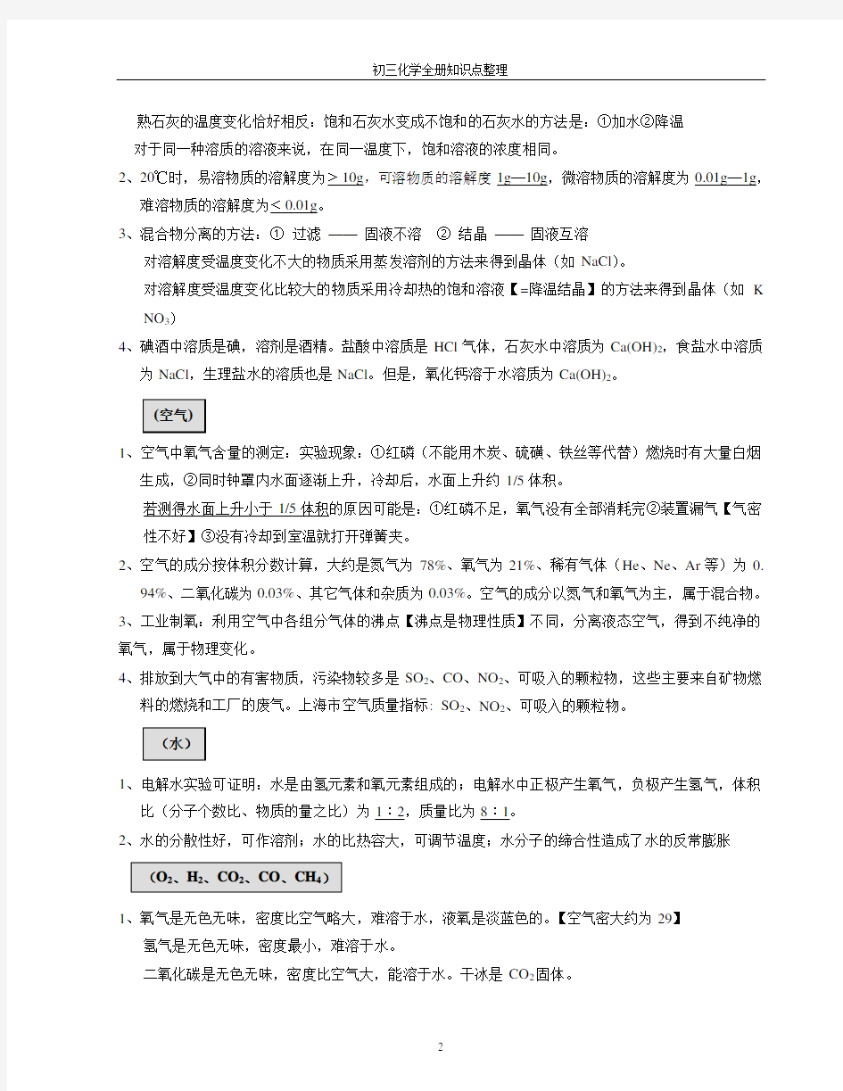 (完整word版)上海九年级化学全部知识点(史上最全),推荐文档