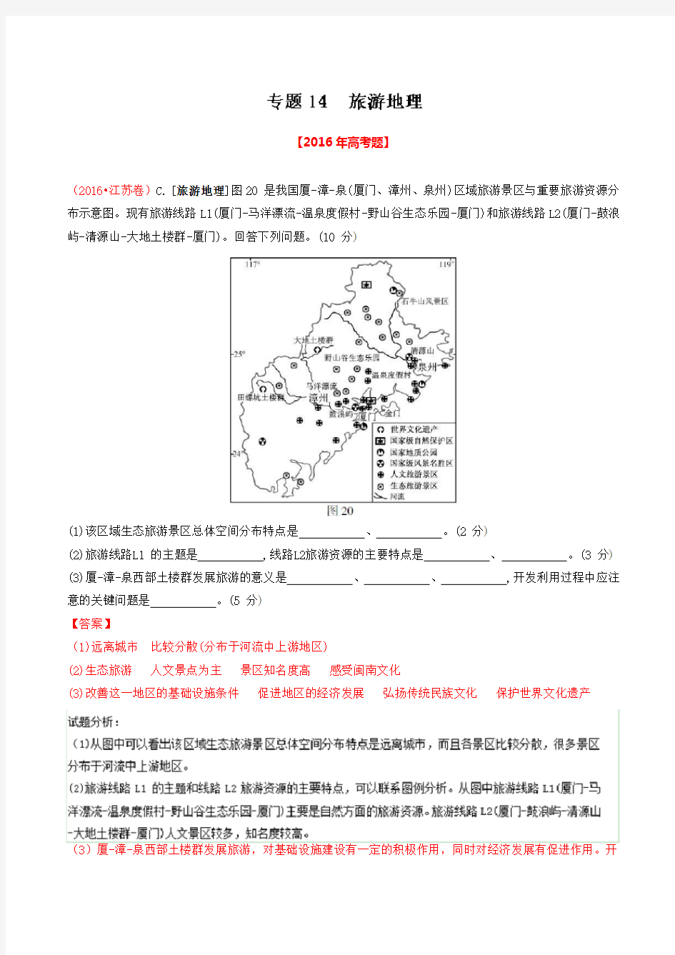 专题14-旅游地理-2016年高考+联考模拟地理试题分项版解析(解析版)-Word版含解析