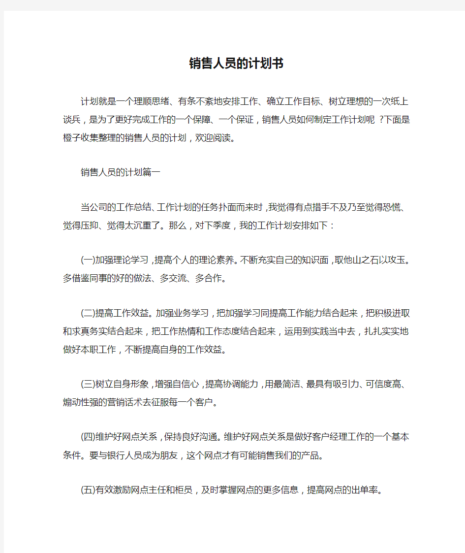 销售人员的计划书