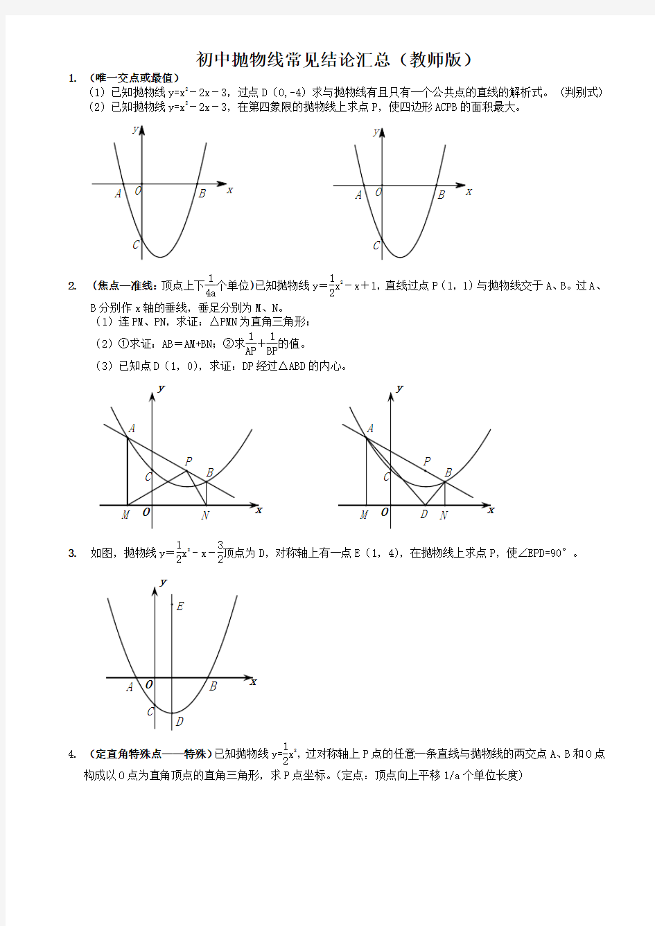 初中抛物线常见结论汇总(教师版)