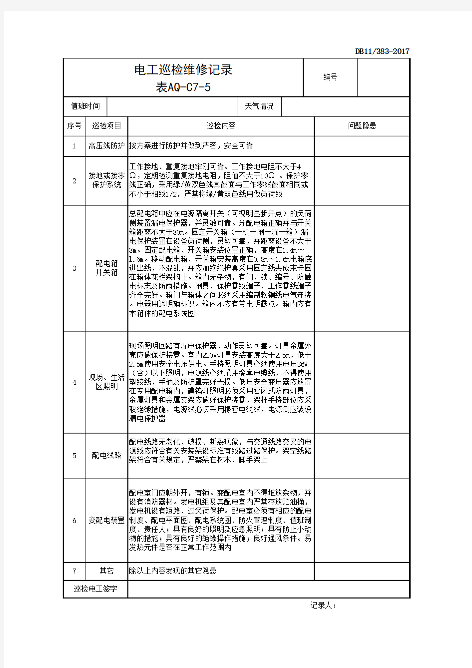 001-表AQ-C7-5 电工巡检维修记录