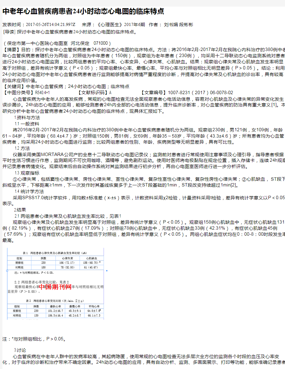 中老年心血管疾病患者24小时动态心电图的临床特点