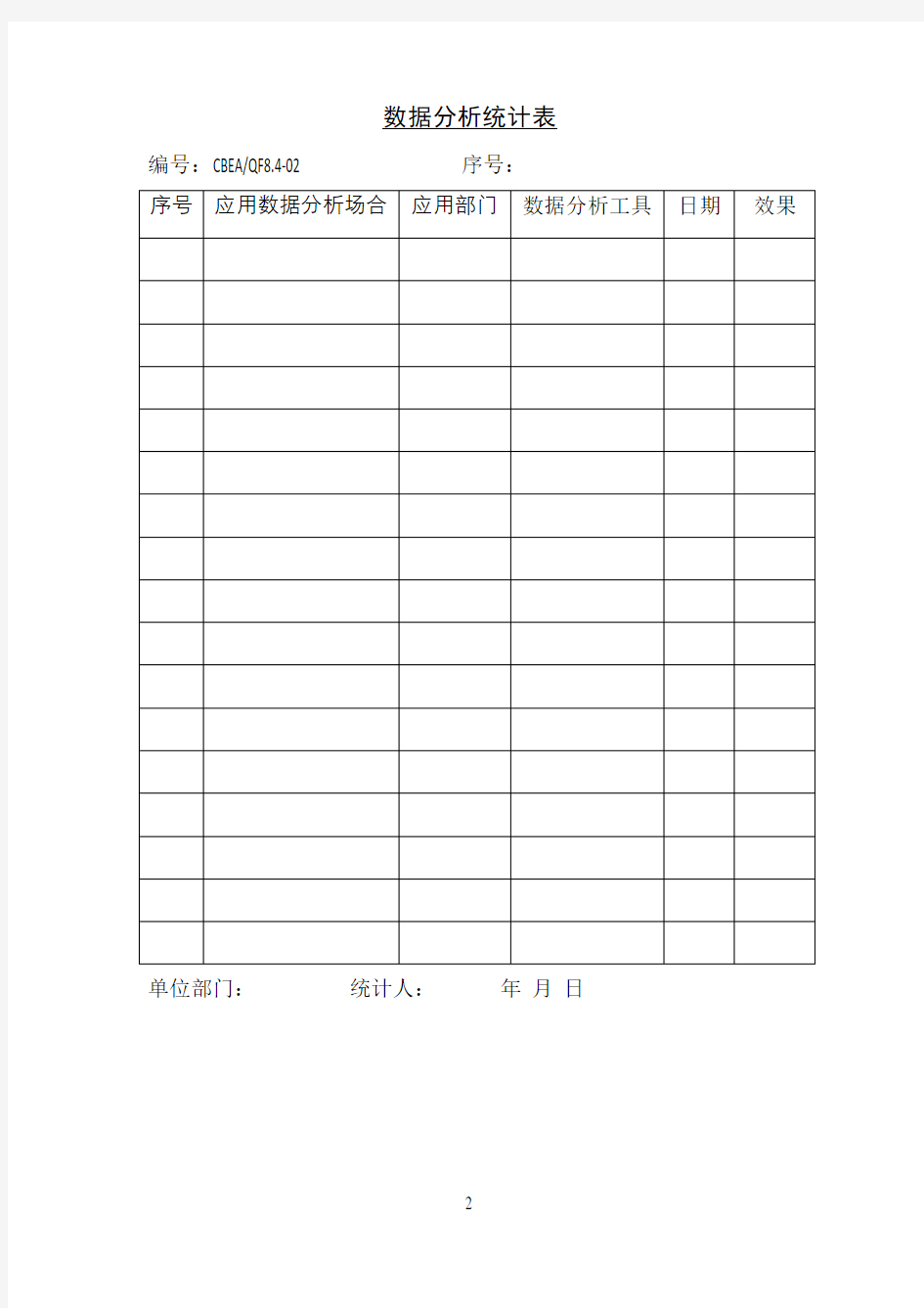 数据分析统计表(表格模板、DOC格式)