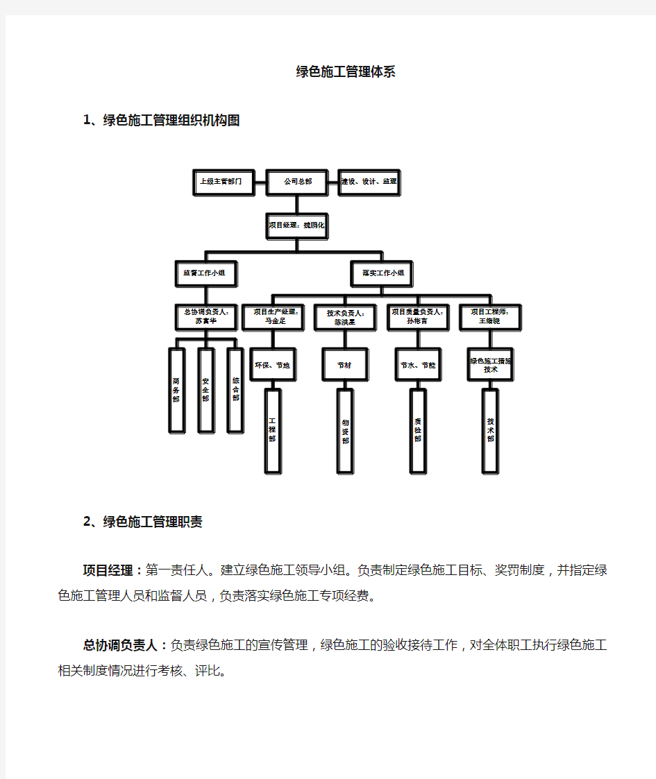 绿色施工管理组织机构及职责