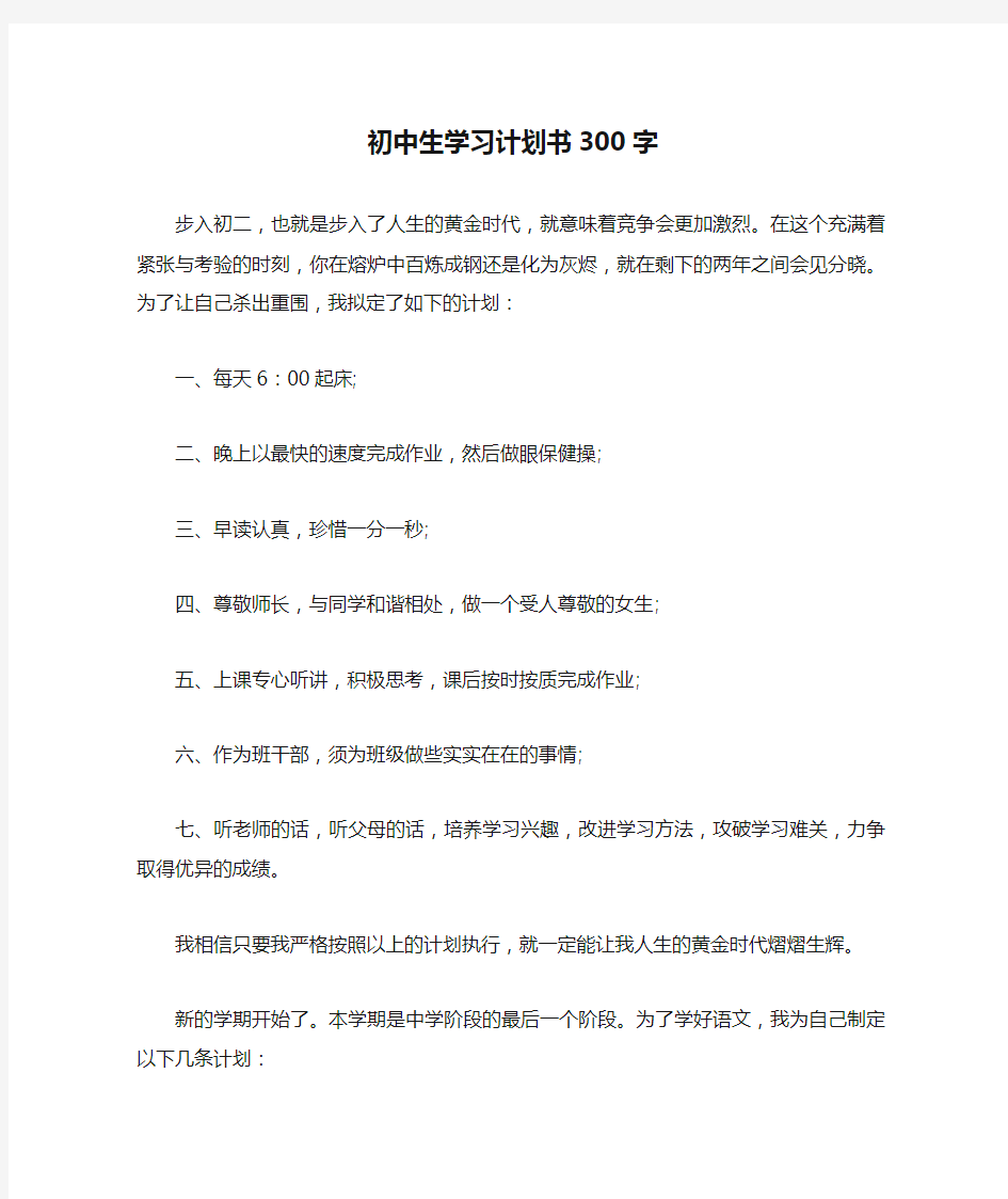 初中生学习计划书300字