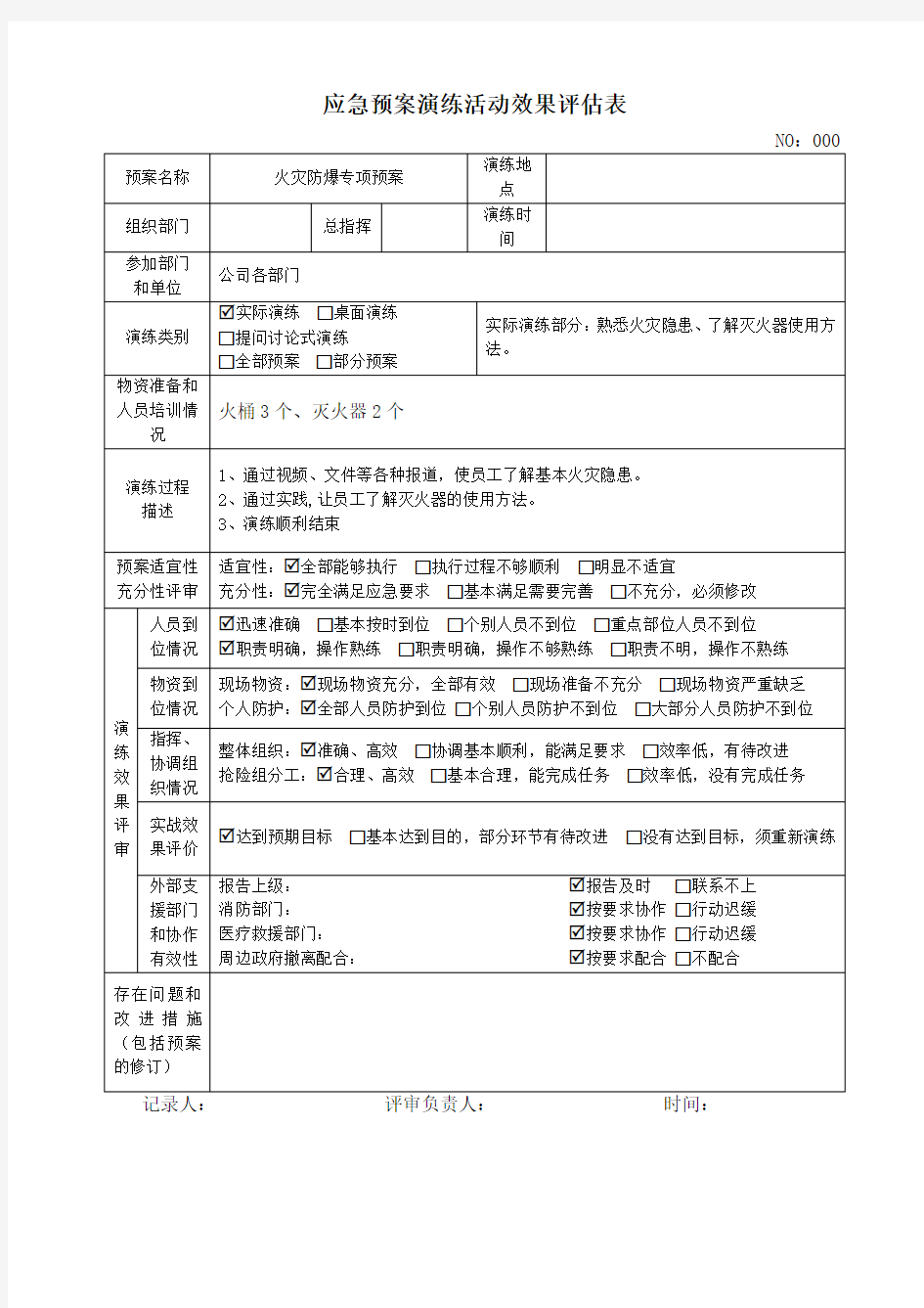 应急演练效果评估表