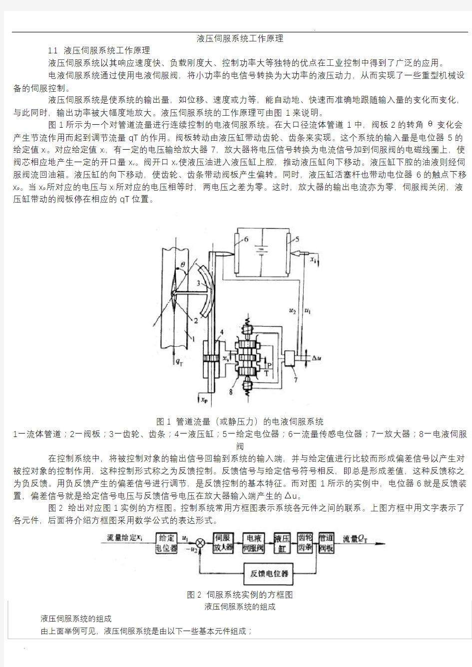 液压伺服系统工作原理