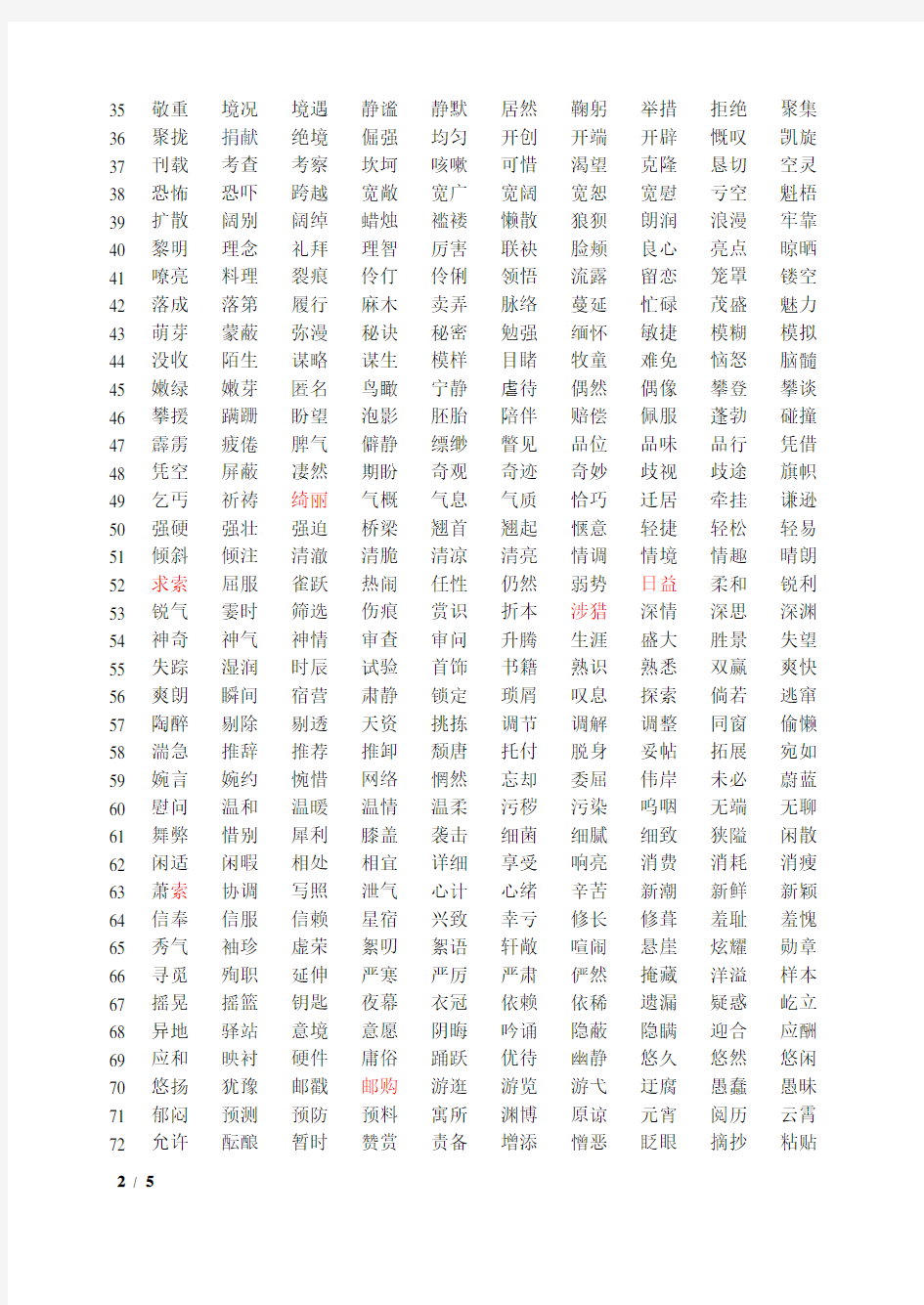 2014年北京中考说明词语表