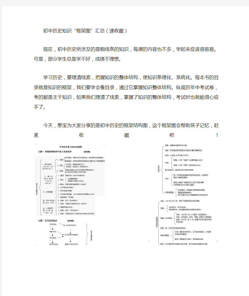 初中历史知识“框架图”汇总(速收藏)