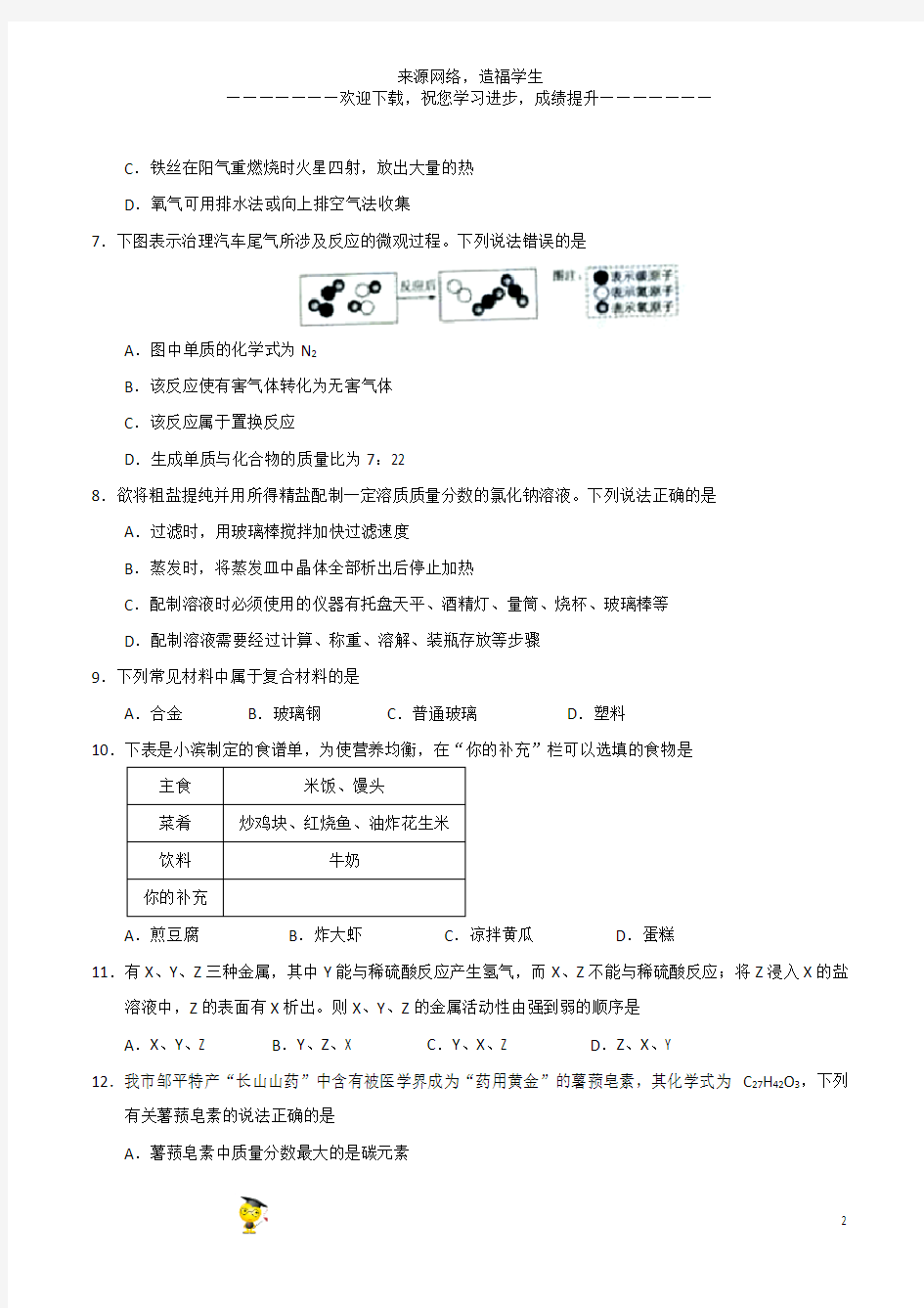 山东中考化学真题精编版 (8)