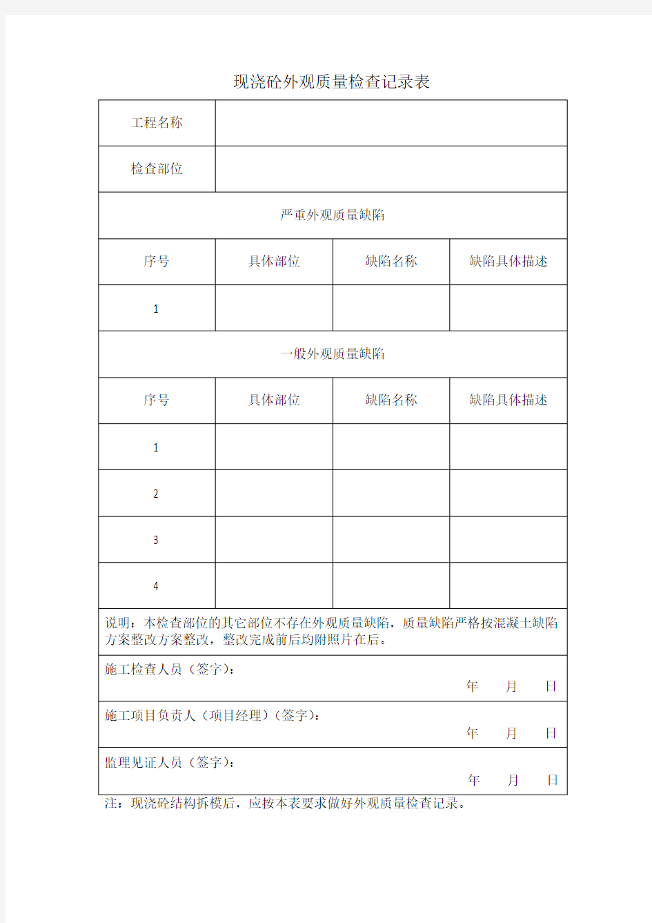 现浇砼外观质量检查记录表