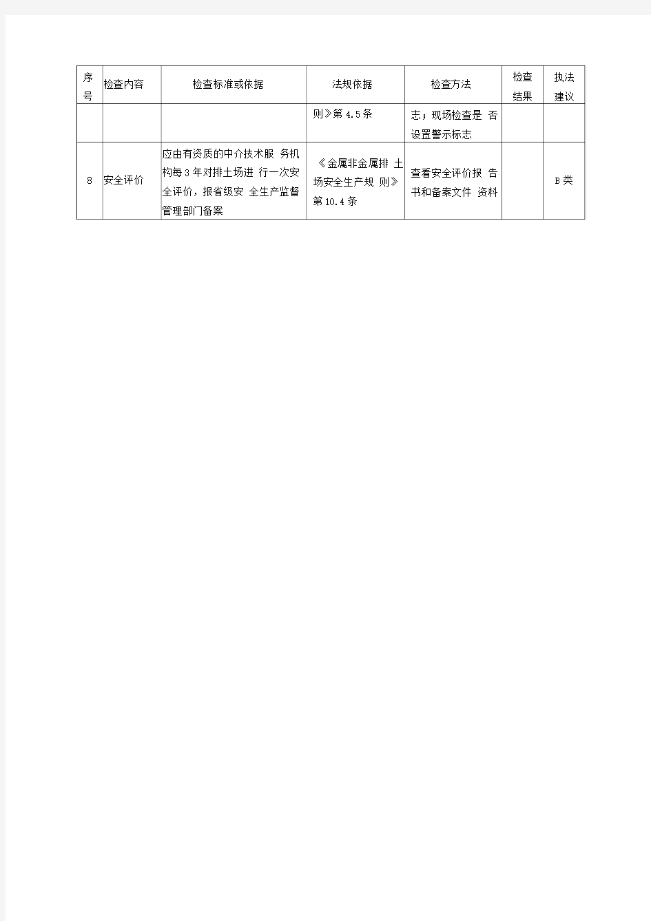 金属非金属矿山排土场安全生产基本条件检查表