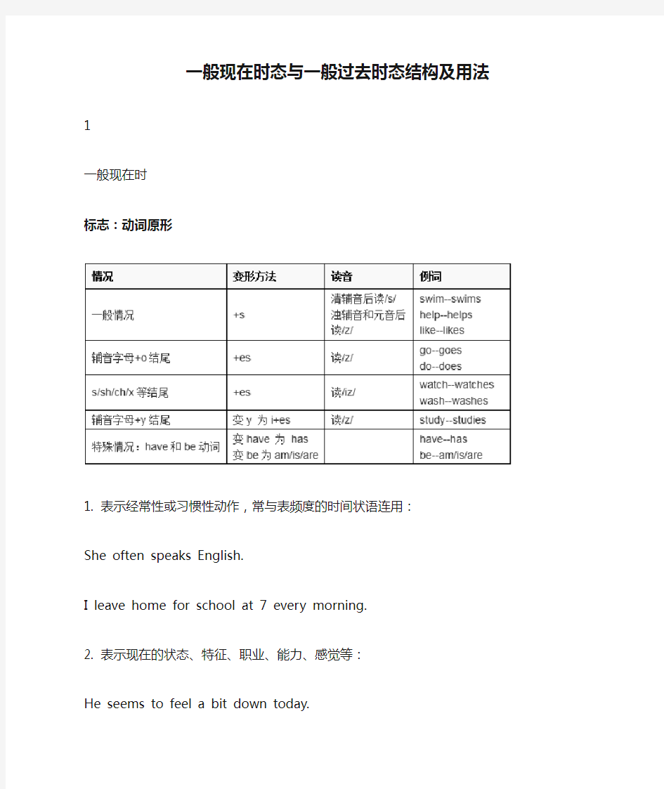 一般现在时态与一般过去时态结构及用法